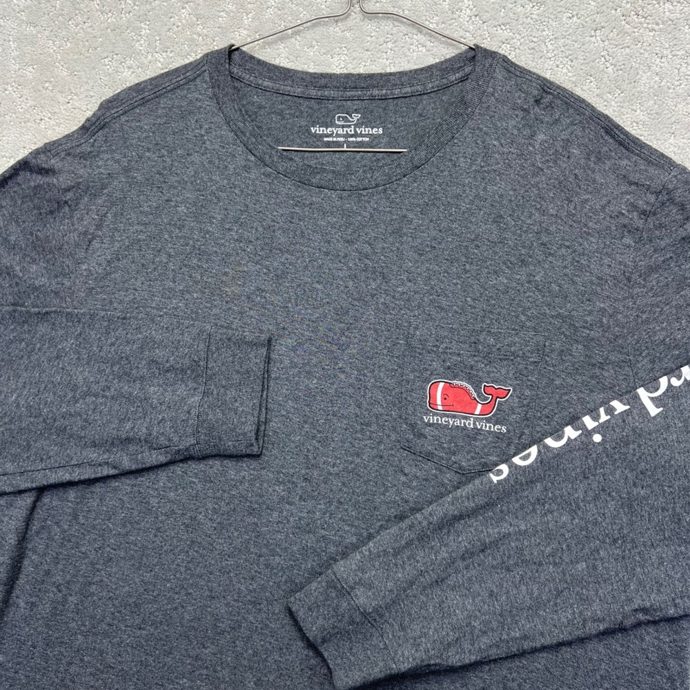 Vineyard Vines Longsleeve Shirt Mens L Gray Pocket Tee Football Whale Graphic
